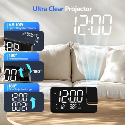 WAIGESEN Projection Alarm Clock with Rotatable Projector