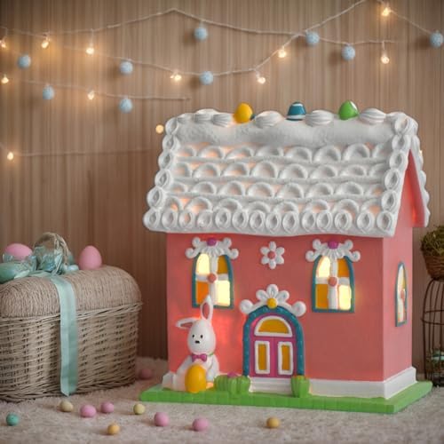 Easter Village Houses with LED Lights Indoor Decor