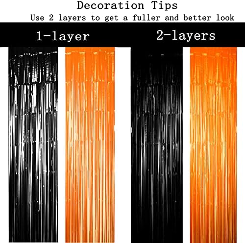 Black Orange Party Tinsel Foil Fringe Curtains
