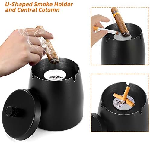 Large Windproof Outdoor Stainless Steel Ashtray with Lid