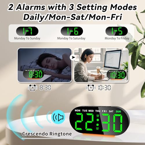 DTKID Digital Alarm Clock with Dual Alarms and Snooze