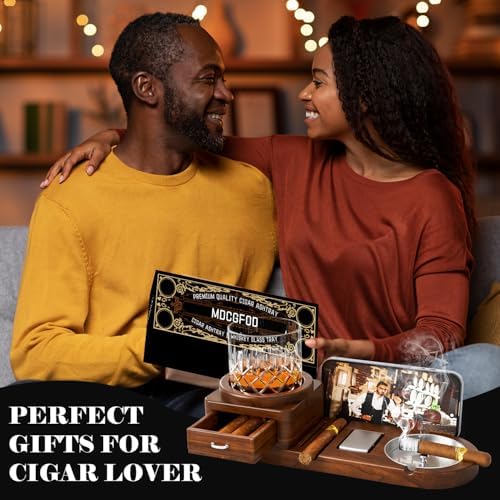 Cigar Ashtray Whiskey Glass Tray Set with Drawer