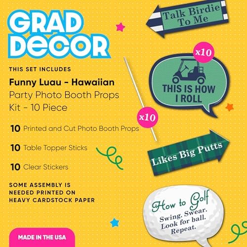 Funny Tiki Luau Photo Booth Props Kit - 10 Piece