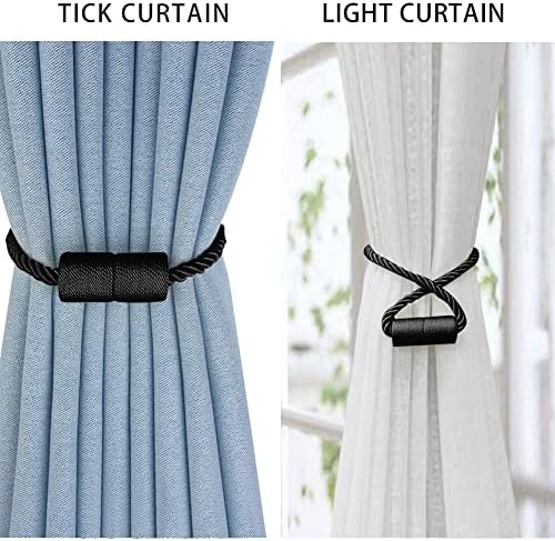 4 Pack Magnetic Curtain Tiebacks Modern Decorative Holdbacks - Black