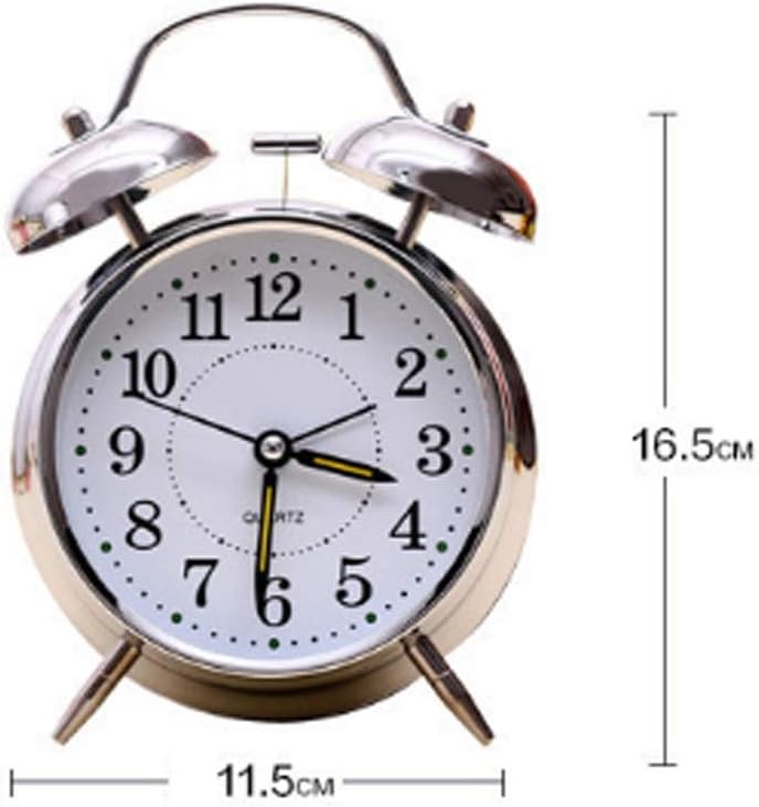 4 Inch Silent Quartz Alarm Clock with Night Light and Silver Plating