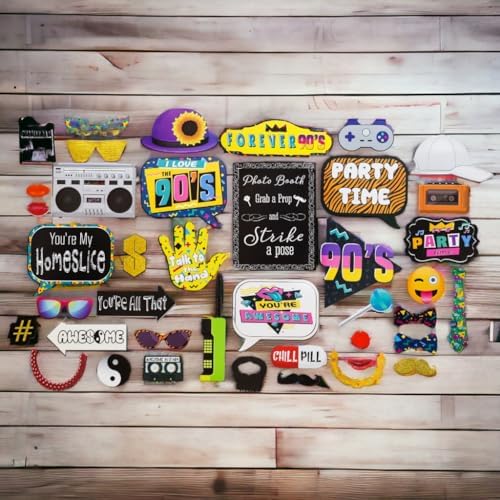 90s Photo Booth Props 41-Piece Fun Selfie Kit