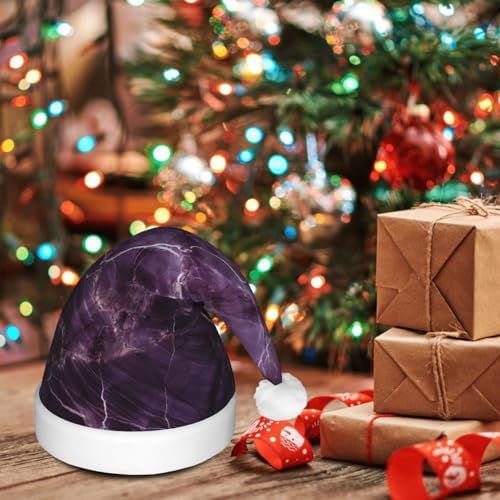 QINZHENG LED Purple Marble Santa Hat for Christmas Party
