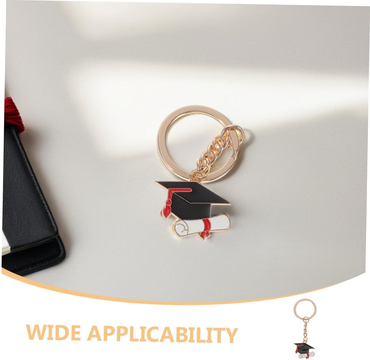 10Pcs Graduation Keychain Charms Metal Cap Keyrings