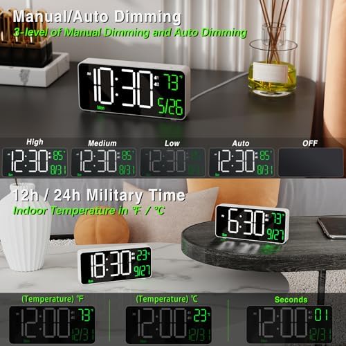 KOSUMOSU 67in Digital Alarm Clock with Auto Dimming