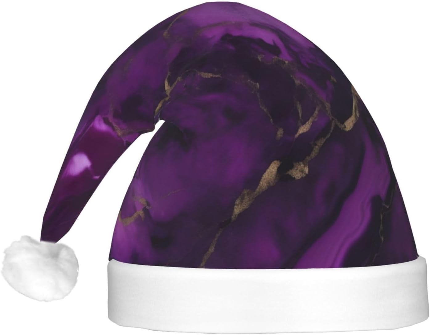 QinZheng Dark Purple Marble Print Velvet Santa Hat with LED Lights