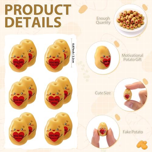 60 Pcs Heart Resin Potato Decor with Positive Messages
