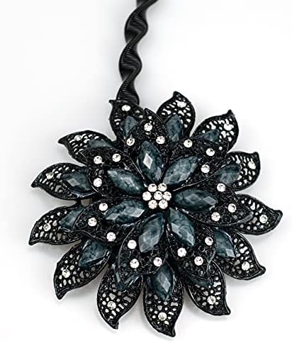 2PCS Magnetic Curtain Holdbacks with Crystal Flower Design Black