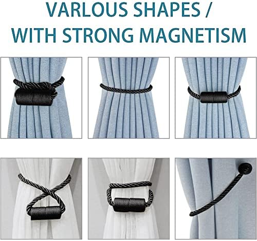4 Pack Magnetic Curtain Tiebacks Modern Decorative Holdbacks - Black