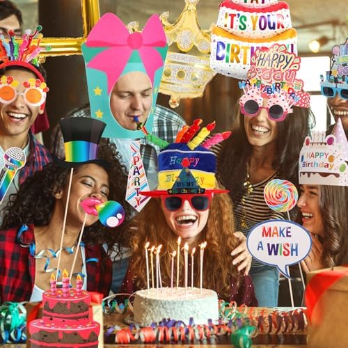 NICOWARM Large Birthday Photo Booth Props Kit