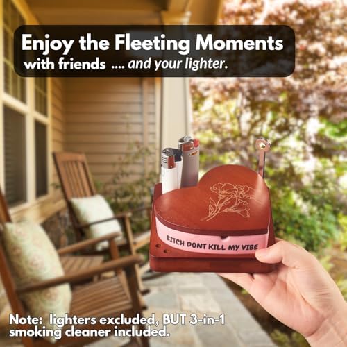 Cute Pink Heart Ceramic Ashtray with Lighter Holder