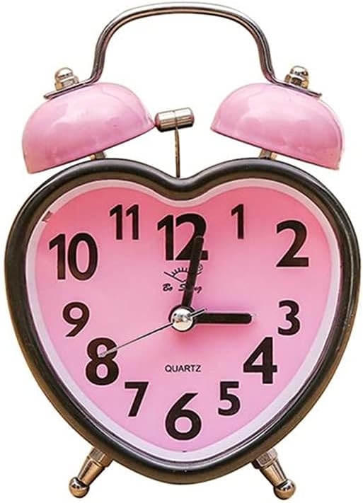 Pink Heart Shape Double Bell Alarm Clock with Nightlight 1