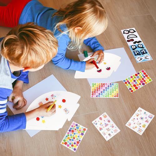 24 Pcs White DIY Birthday Party Hats with Stickers and Pom Poms