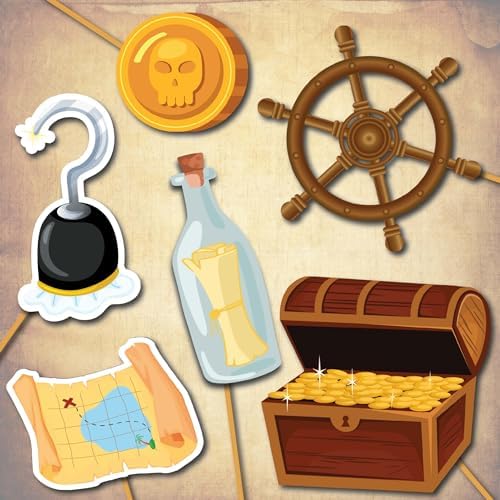 Pirate Photo Booth Props - 41pc Kit with Sign Sticks and Adhesive Pads