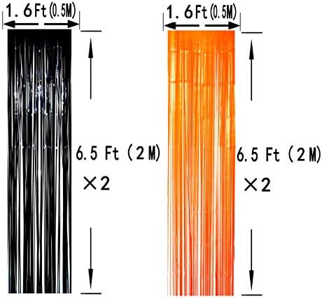 Black Orange Party Tinsel Foil Fringe Curtains