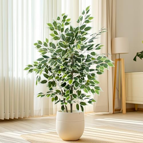 YEPDIN Artificial Ficus Tree 4 Feet Tall Silk Fake Tree with Pot