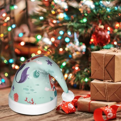 QINZHENG Mermaid Print LED Santa Hat for Christmas Party