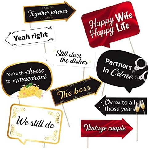 Funny Wedding Anniversary Photo Booth Props - 10pcs Together Forever Theme