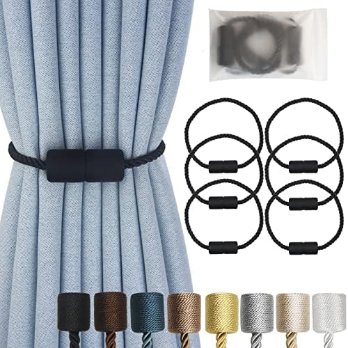Hangtty Magnetic Curtain Tiebacks 6 Pack Modern Black Holders