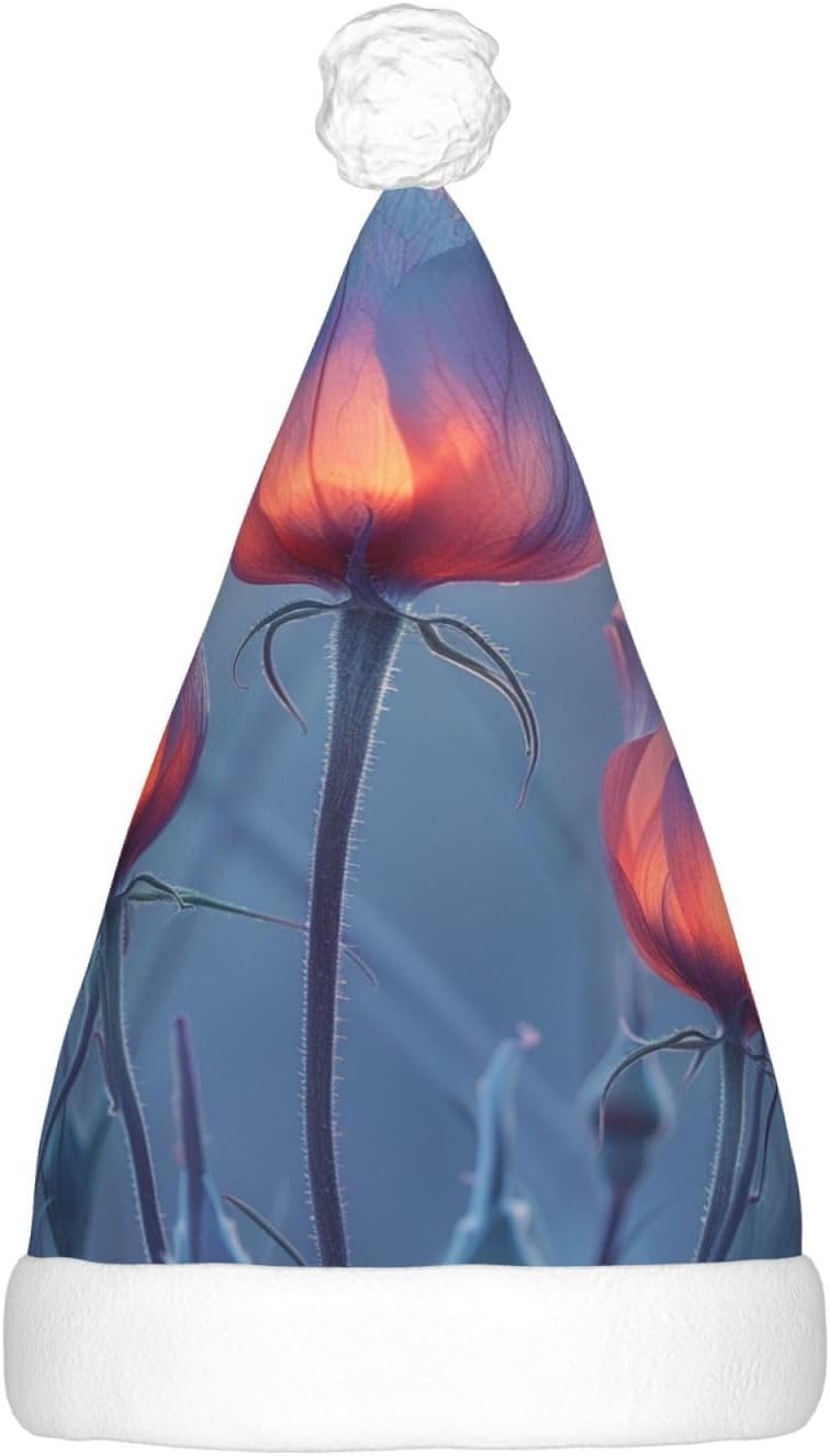 QinZheng LED Santa Hat with 3 Flowers 2 Print