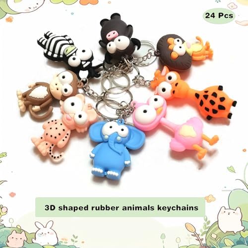 24 Pcs Rubber Animal Keychains Bulk