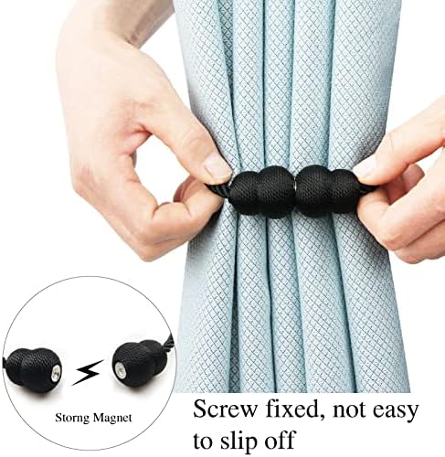 Magnetic Curtain Tiebacks 4 Pack Black Elegant Holders for Curtains