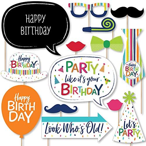 Big Dot of Happiness Birthday Photo Booth Props Kit 20 Count