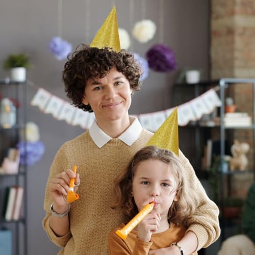 12 Pcs Cone Glitter Birthday Hats with Gold Ropes