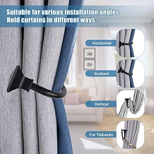 2Pcs Square Metal Curtain Holdbacks with Screws Black