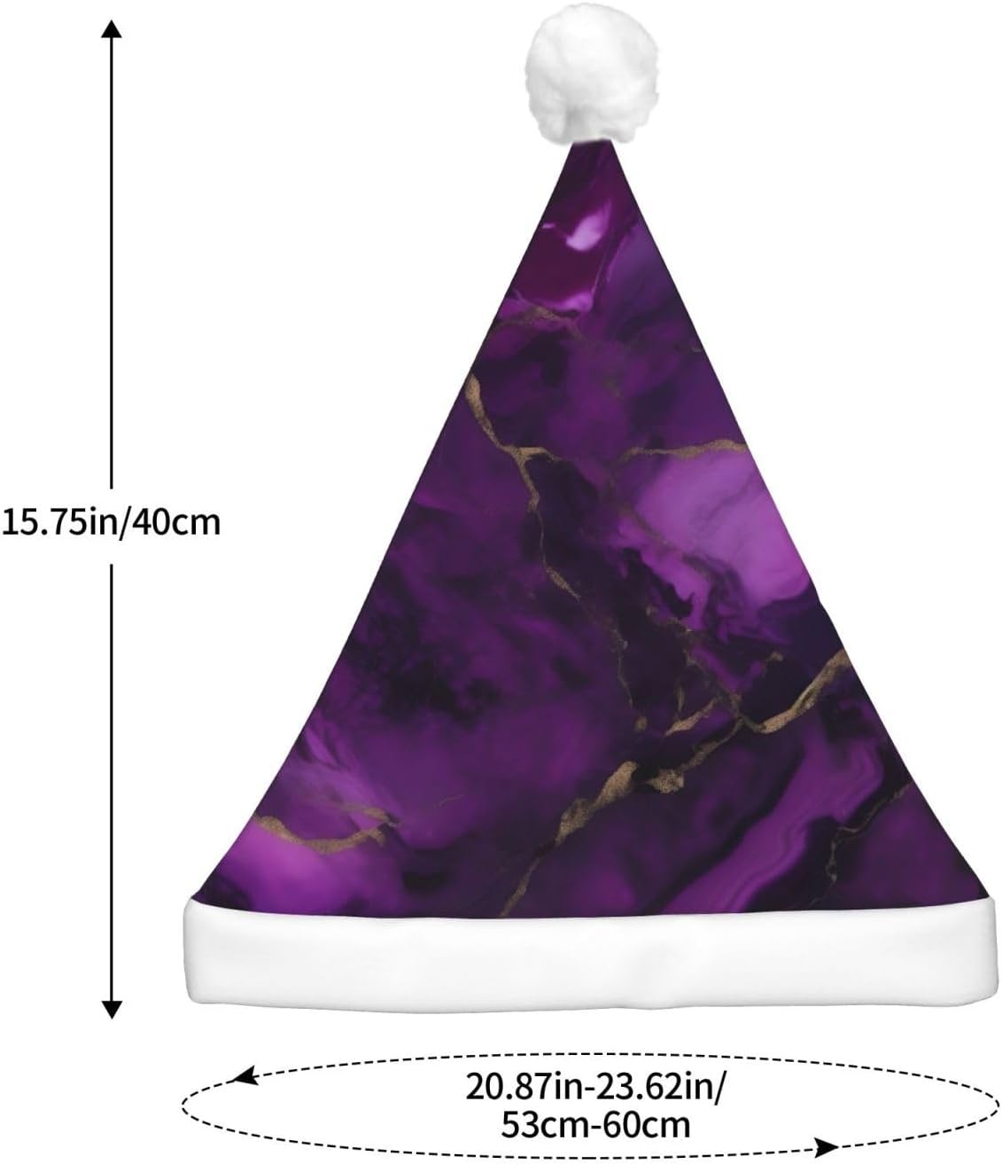 QinZheng Dark Purple Marble Print Velvet Santa Hat with LED Lights
