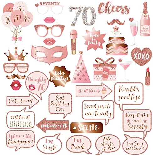 70th Birthday Photo Booth Props Kit - Rose Gold Design