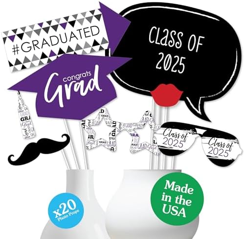 Big Dot of Happiness Graduation Props 2025 Purple 20-Pack