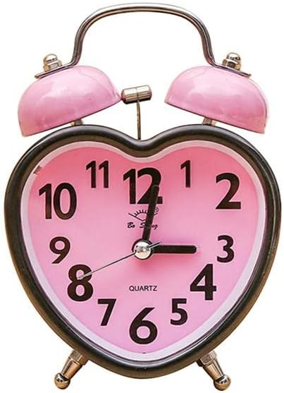 Heart Shape Double Bell Alarm Clock with Nightlight Pink