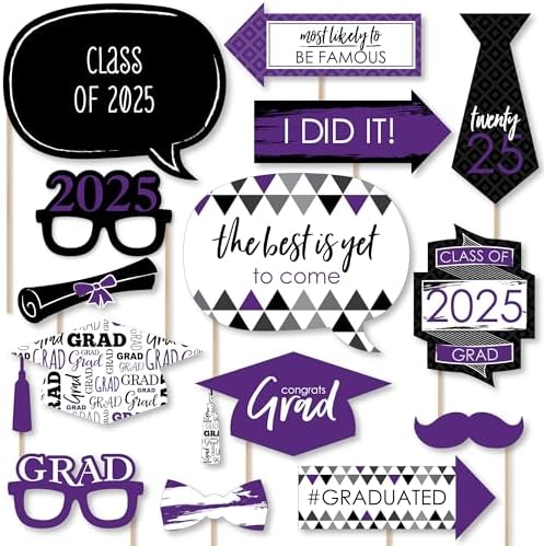 Big Dot of Happiness Graduation Props 2025 Purple 20-Pack