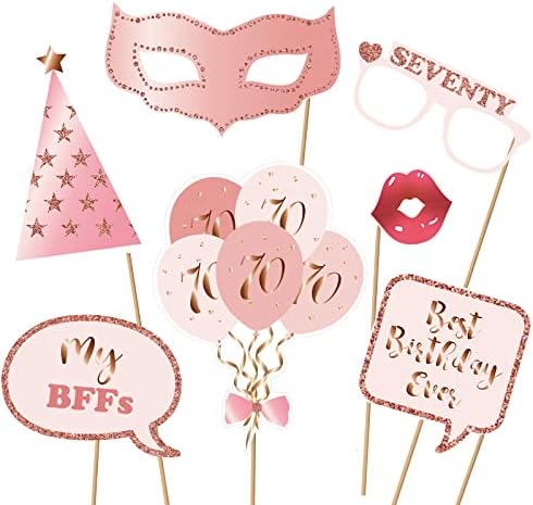 70th Birthday Photo Booth Props Kit - Rose Gold Design