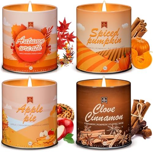 4 Pack Autumn Scented Jar Candles Set