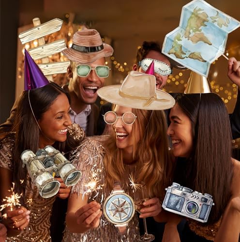 30Pcs Let The Adventure Begin Travel Themed Party Centerpieces Sticks Photo Booth Props