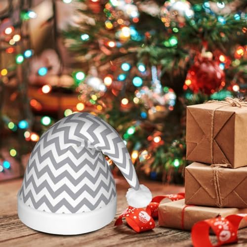 Gray Waves Striped Christmas Hat with Lights