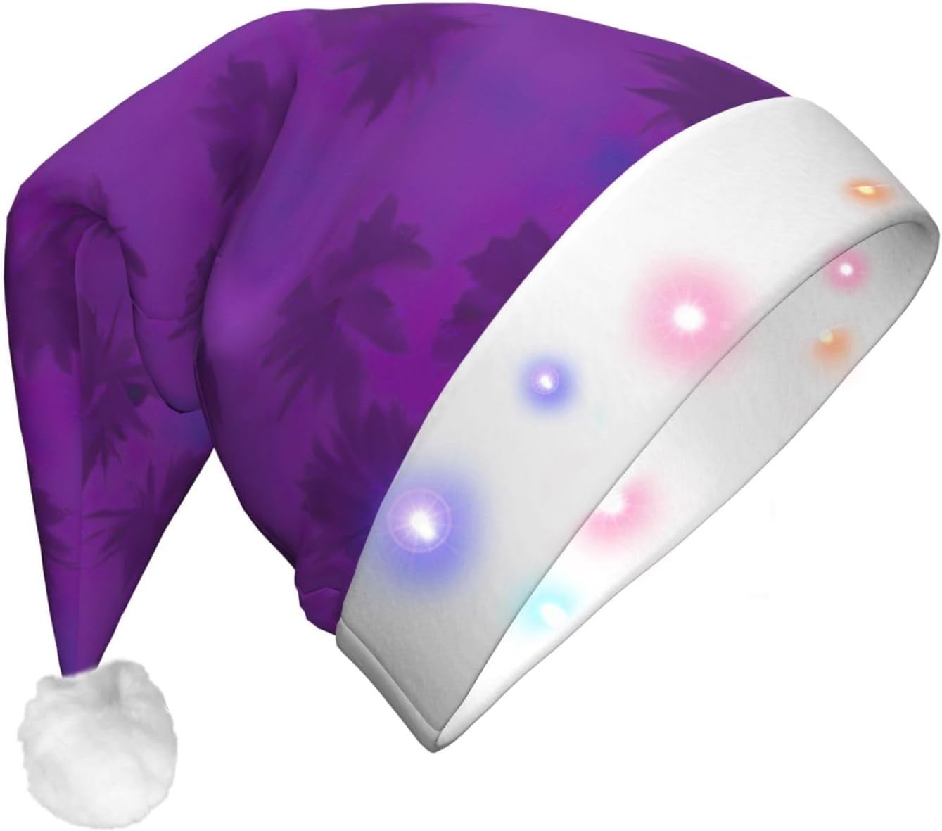 QINZHENG Purple Haze04 Print Santa Hat with LED Lights