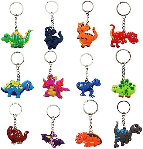 12 Pcs Dinosaur Keychains for Party Supplies and School Bags