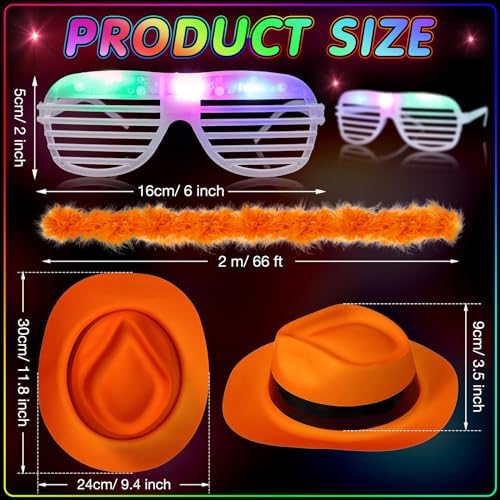 54 Piece Halloween Neon Party Kit with LED Glasses and Gangster Hats