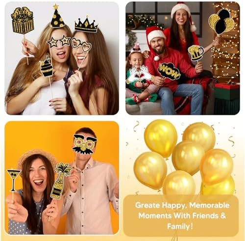36PCS Black and Gold Photo Booth Props