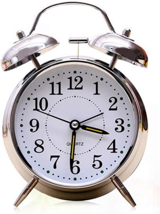 4 Inch Silent Quartz Alarm Clock with Night Light and Silver Plating