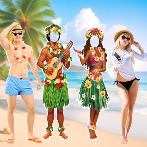 2 Pcs Life Size Hawaiian Couple Photo Props