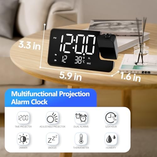 WAIGESEN Projection Alarm Clock with Rotatable Projector