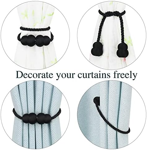 Magnetic Curtain Tiebacks 4 Pack Black Elegant Holders for Curtains